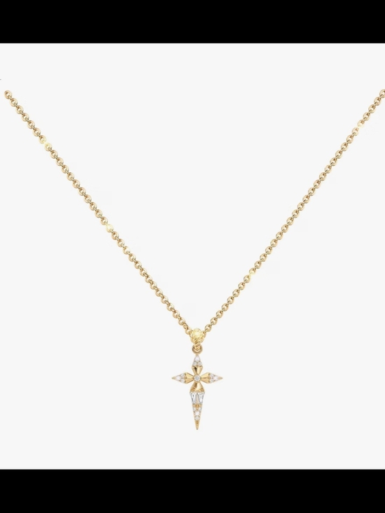 Jewelry - Gold Starburst Cross Pendant Necklace With CZ